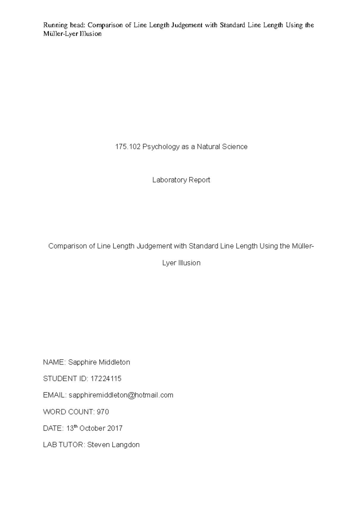 Laboratory Report 2 - Running head: Comparison of Line Length Judgement ...