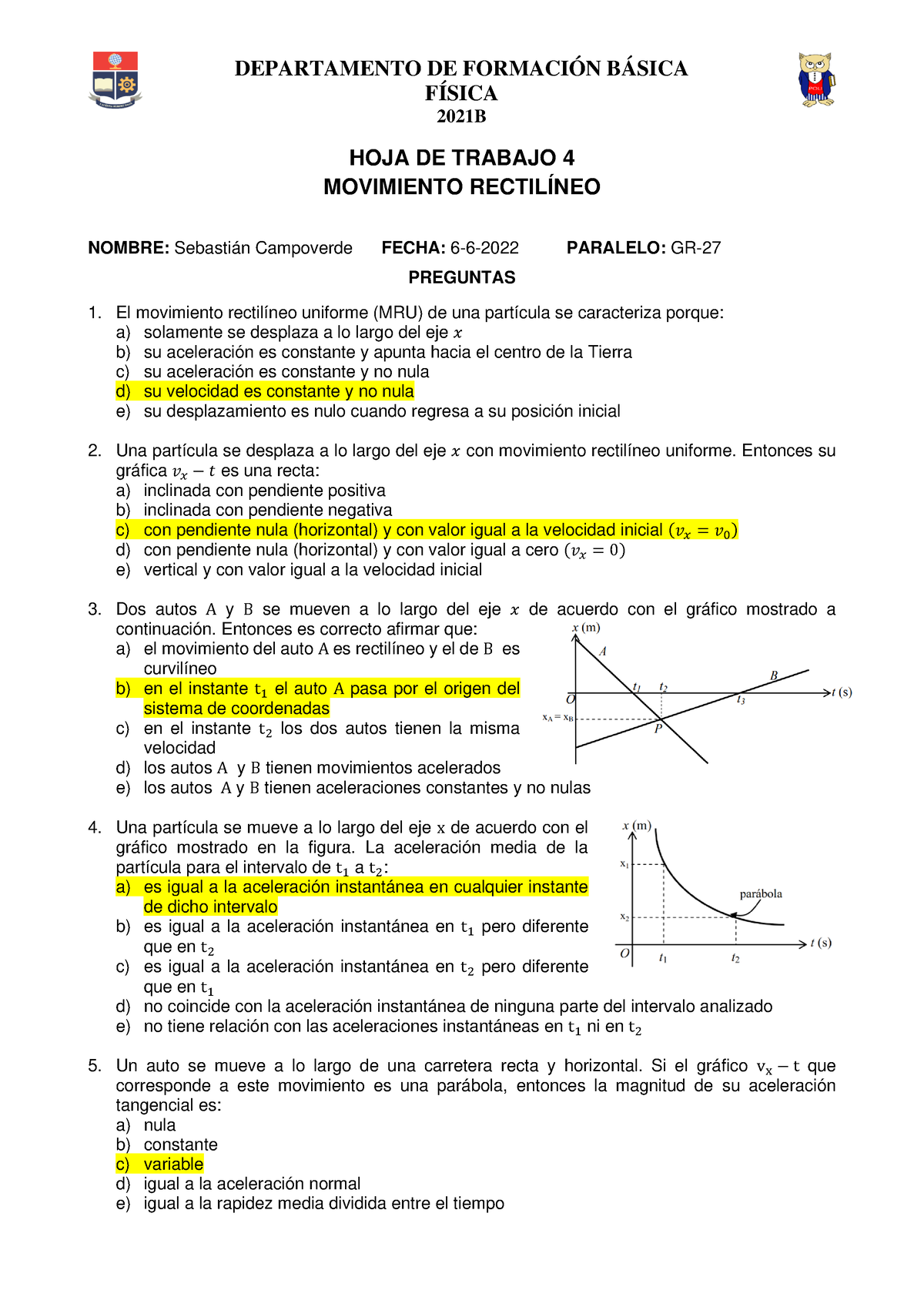 Hoja De Trabajo Movimiento Rectil Neo Sc F Sica B Hoja De