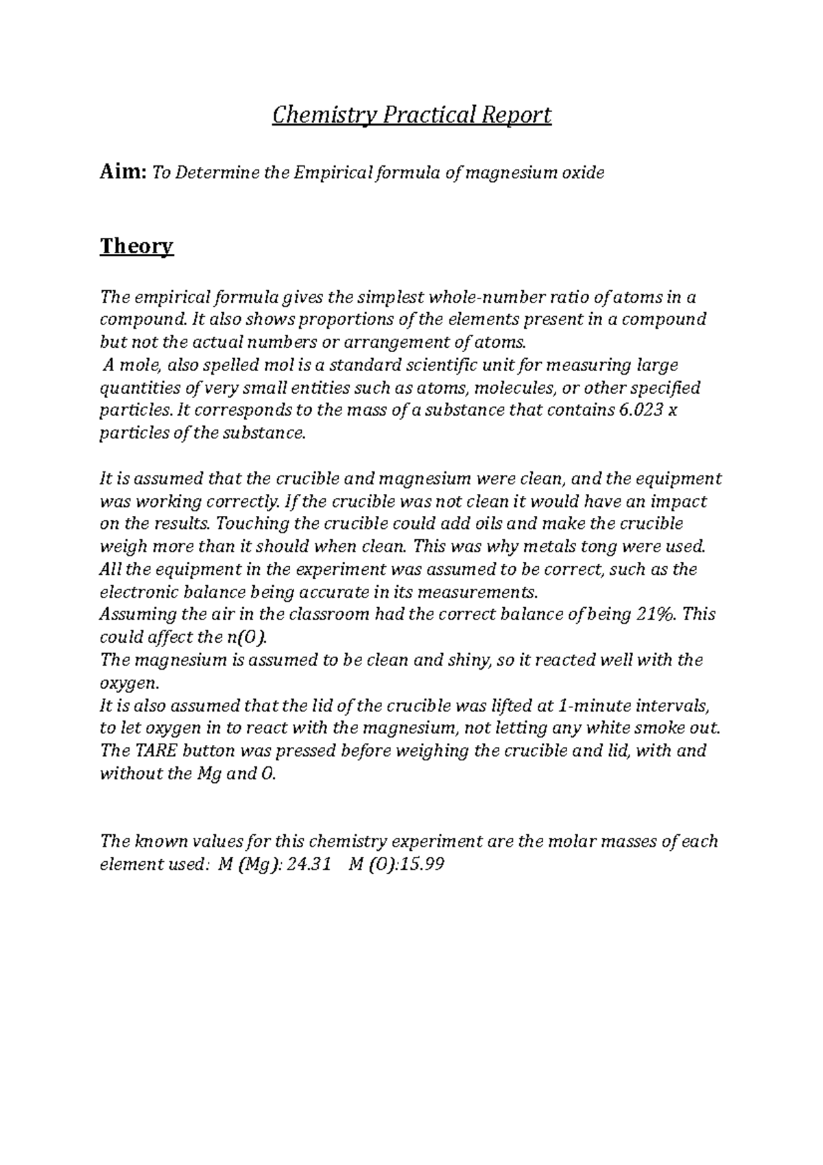 report.............. - Chemistry Practical Report Aim: To Determine the ...