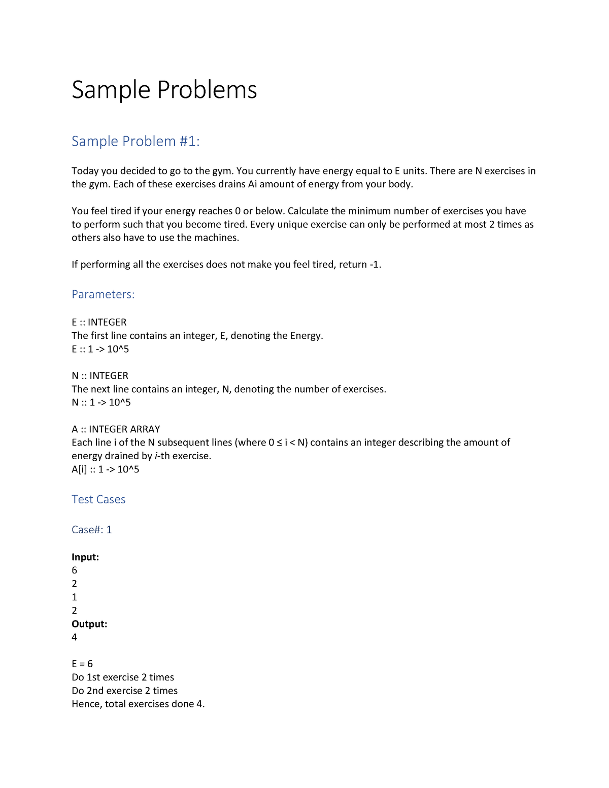 Excel Sample Problems