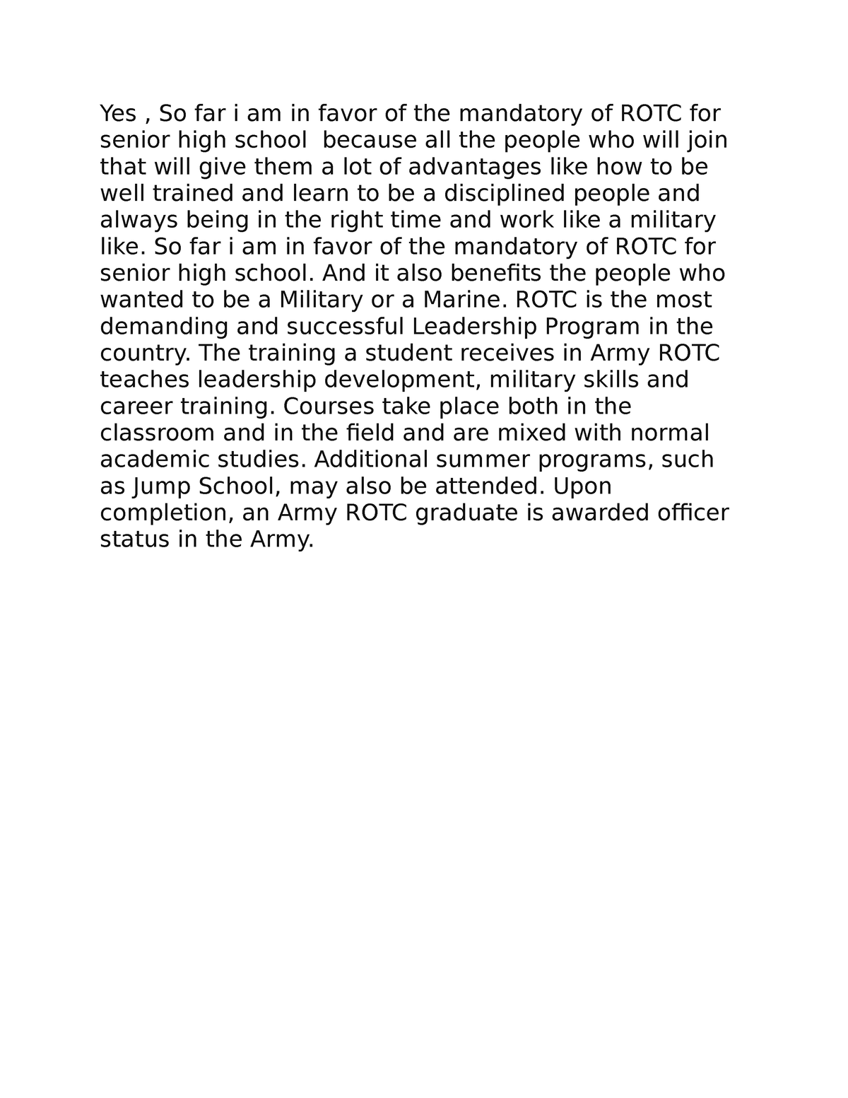 mandatory rotc essay brainly