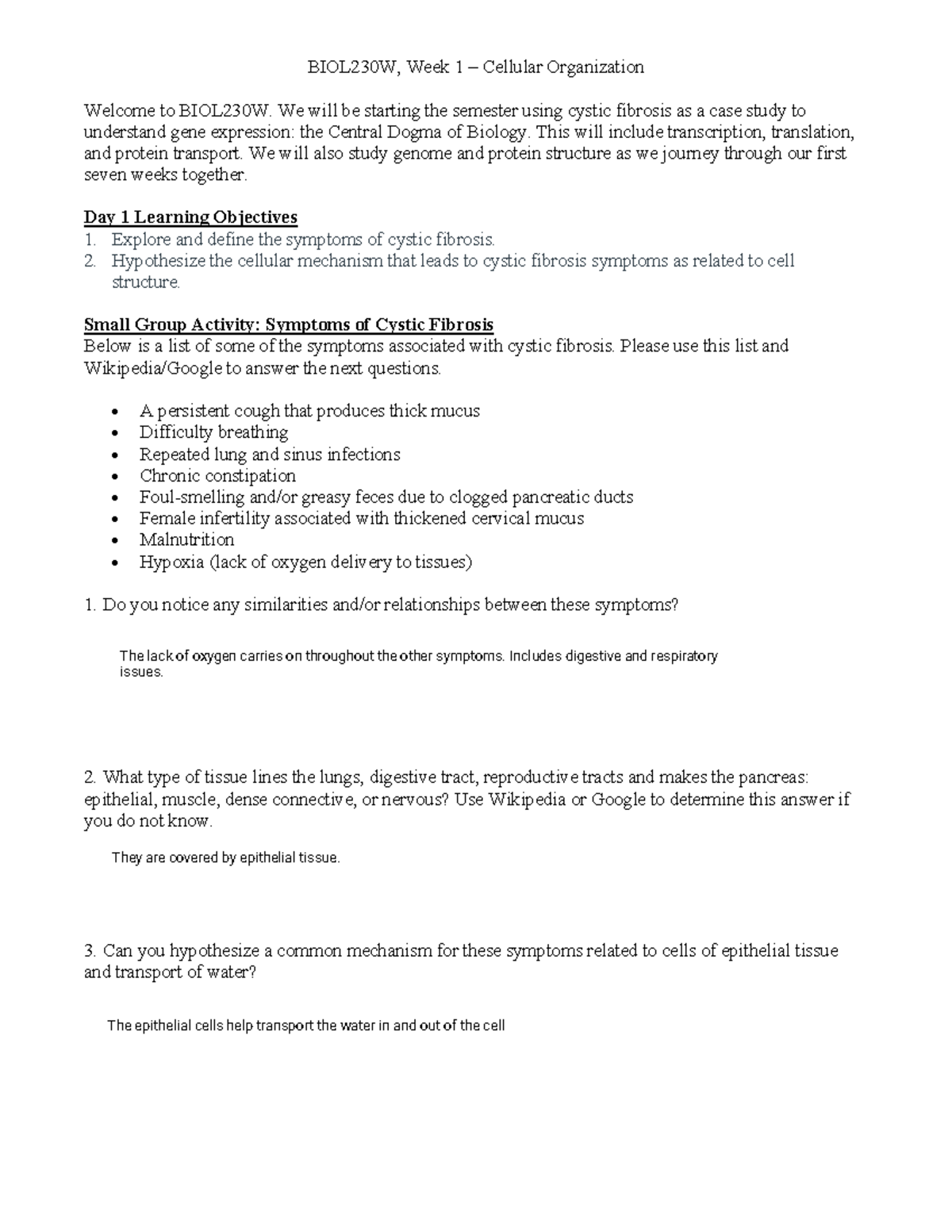 Kami Export - Week 1 Packet Bio 230w - Welcome to BIOL230W. We will be ...