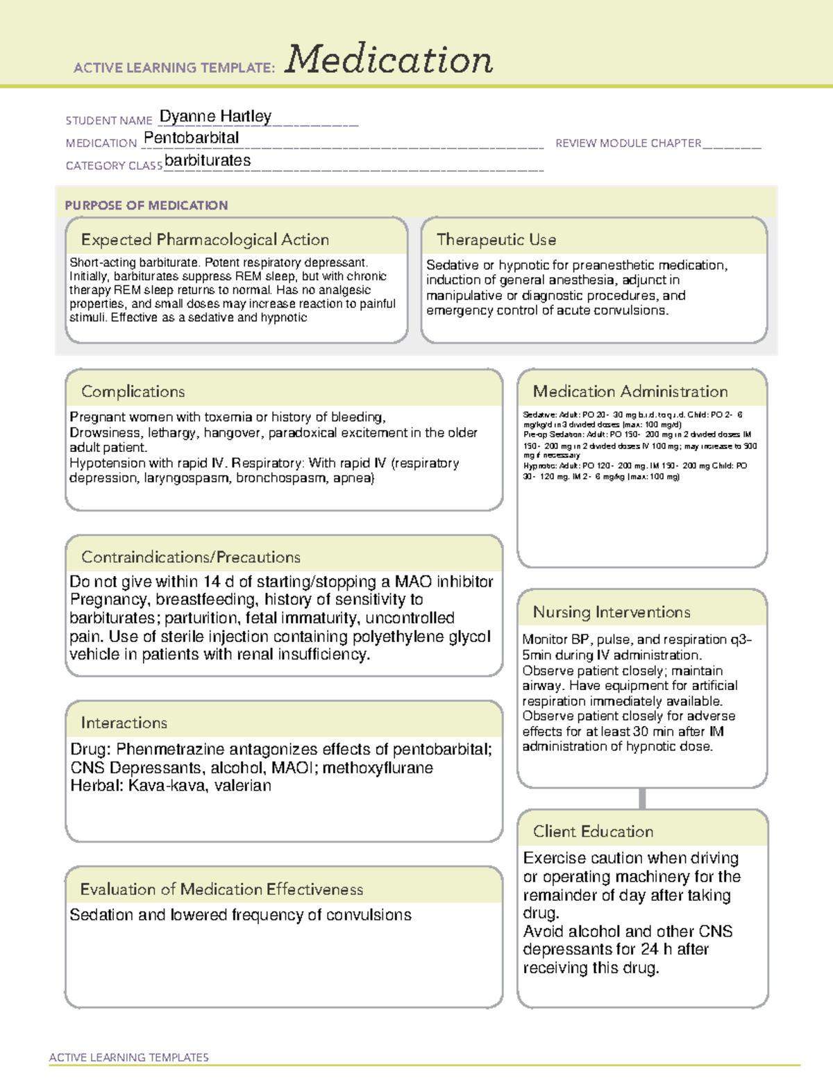 Pentobarbital - ATI Active Learning Templates - ACTIVE LEARNING ...