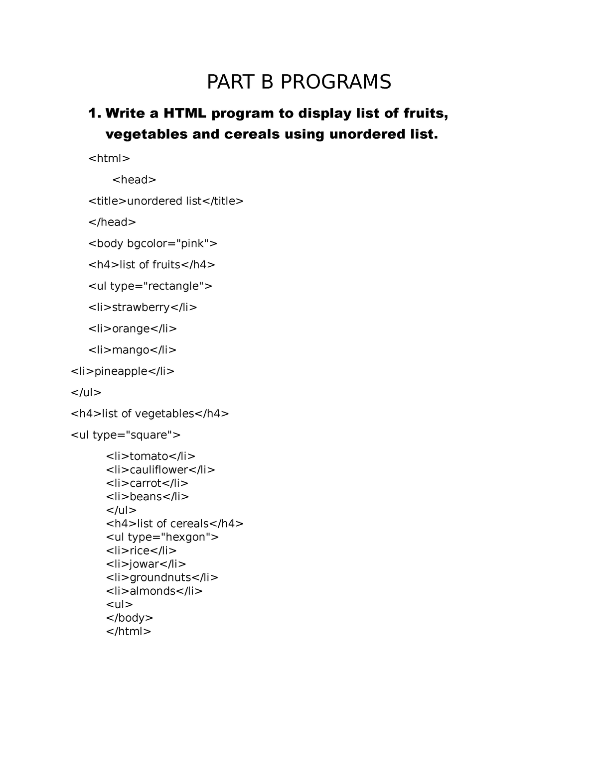 Part B Prgms - Web Programming - PART B PROGRAMS 1. Write A HTML ...