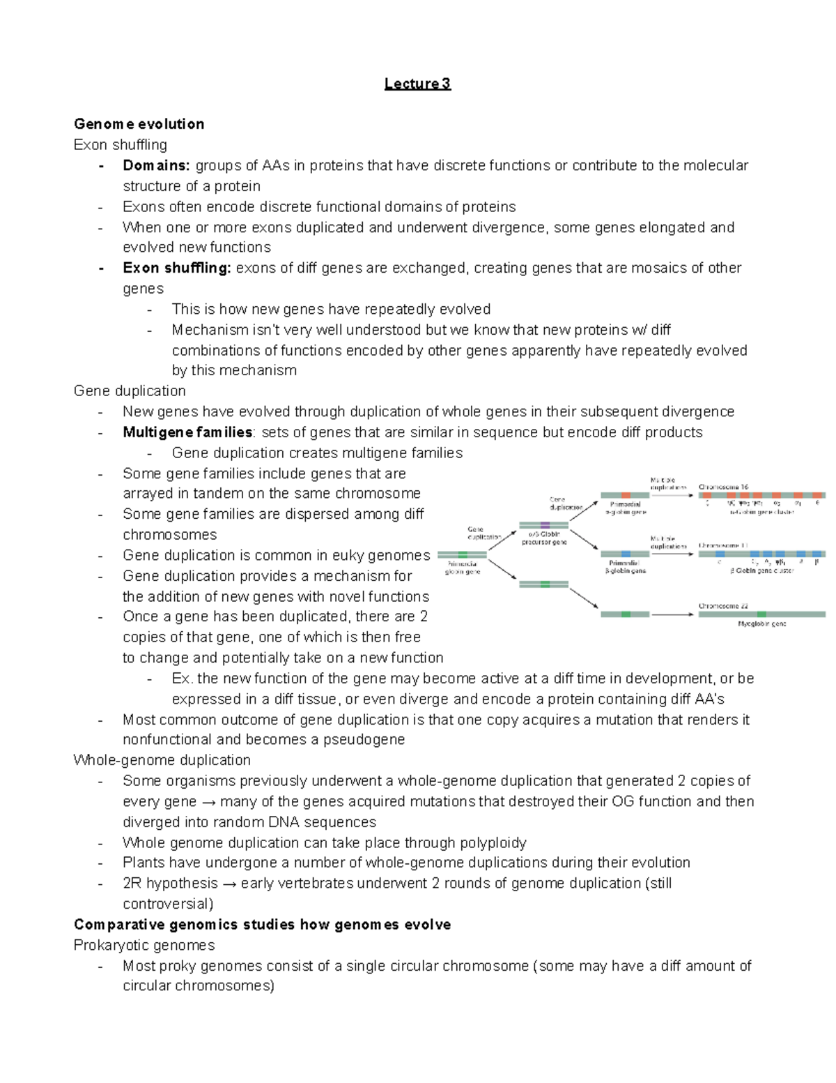 Lecture 3 Readings - Lec 3 Textbook Notes - Lecture 3 Genome Evolution ...