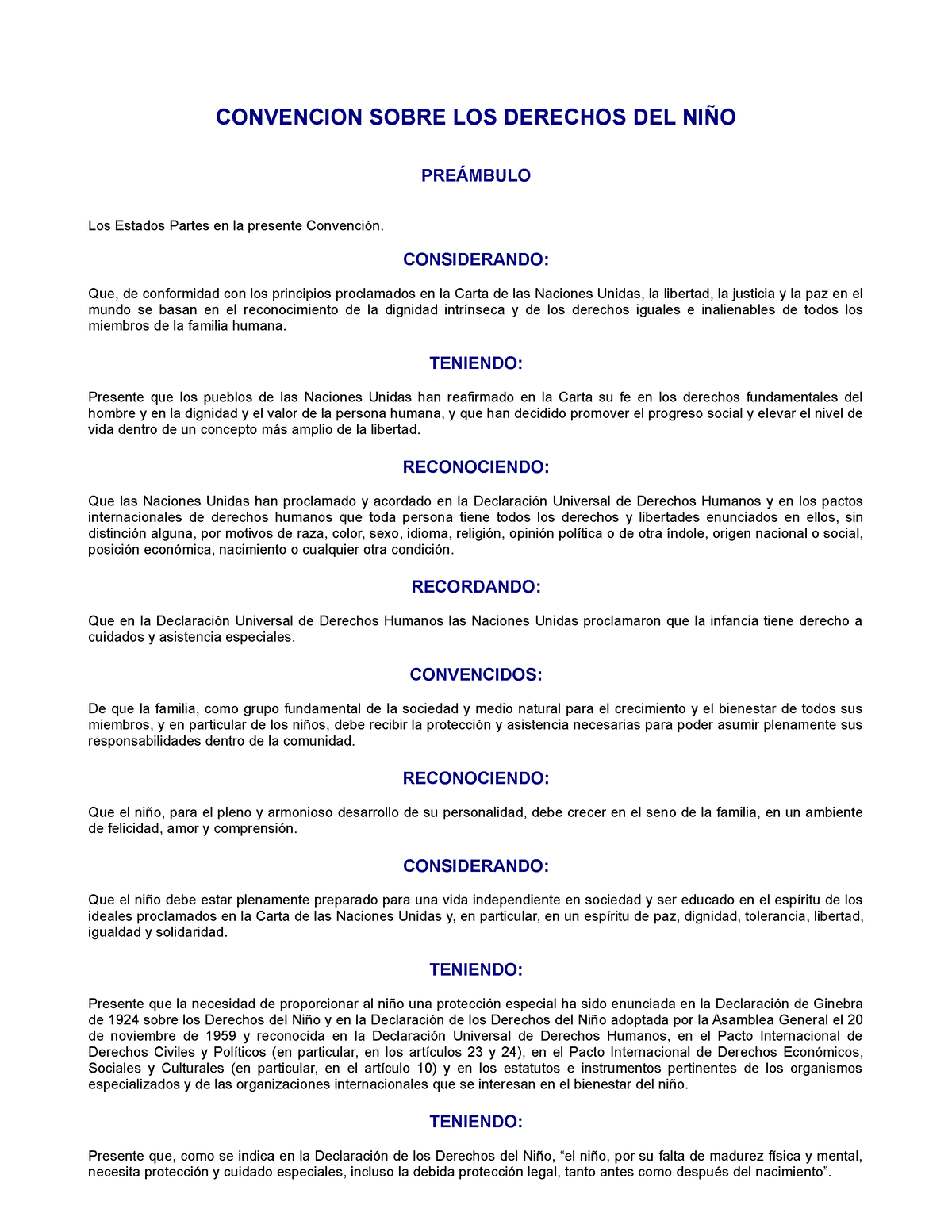 Convención Derechos Del Niño - CONVENCION SOBRE LOS DERECHOS DEL NIÑO ...