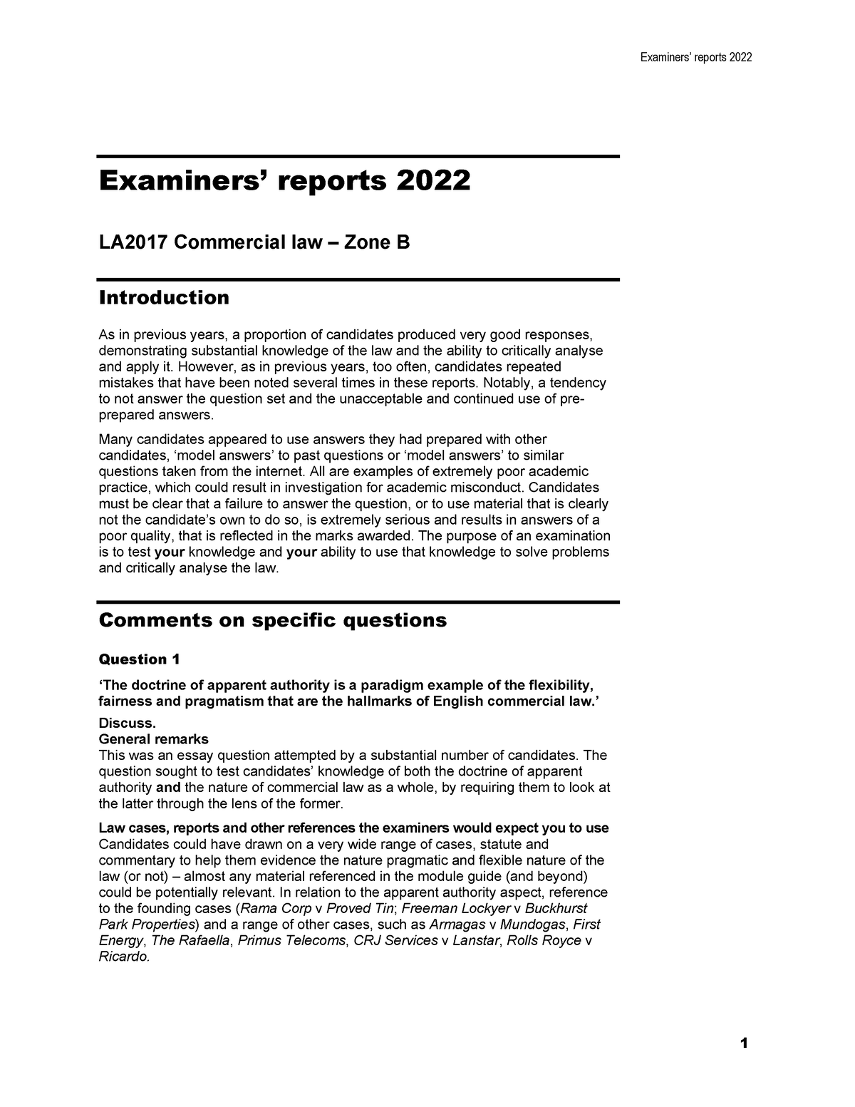 Commercial Report 2022 B - Examiners’ Reports 2022 Examiners’ Reports ...