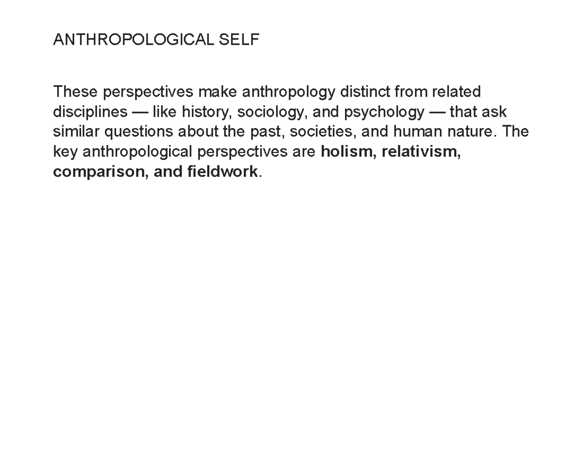 WEEK 3 Anthropological and Theories ANTHROPOLOGICAL SELF These