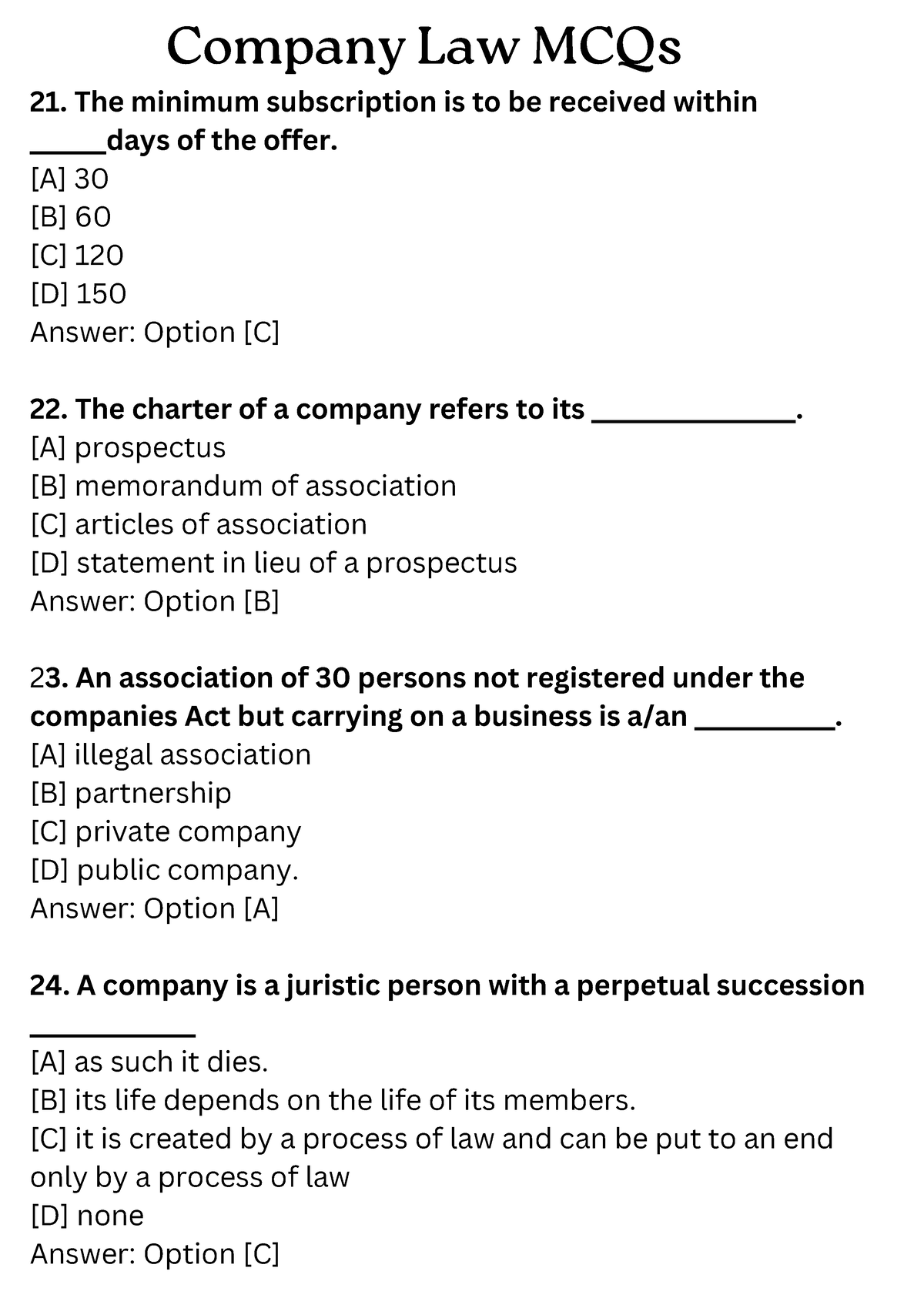 Company Law MCQs - Company Law MCQs The Minimum Subscription Is To Be ...