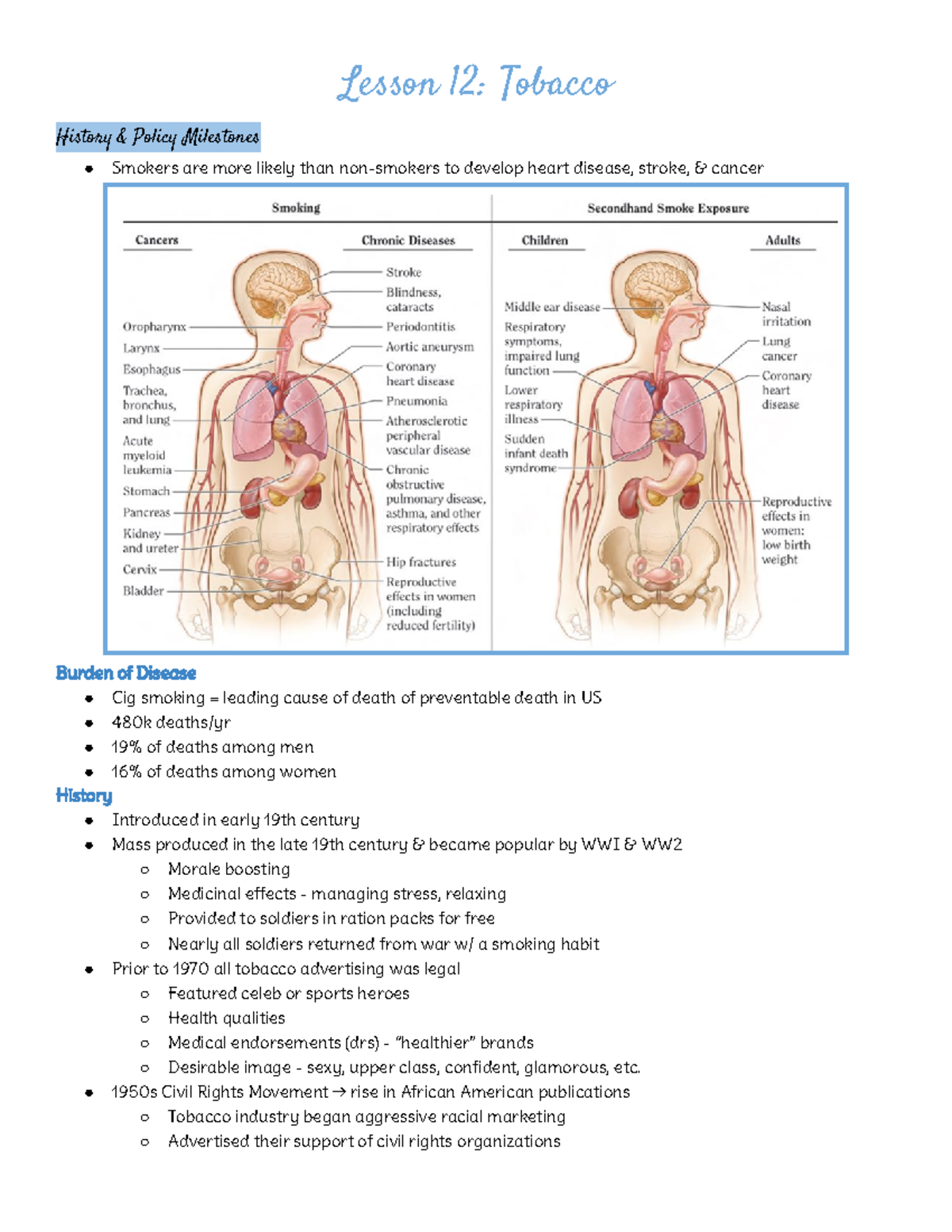 Lesson 12 Notes: Tobacco - Lesson 12: Tobacco History & Policy ...