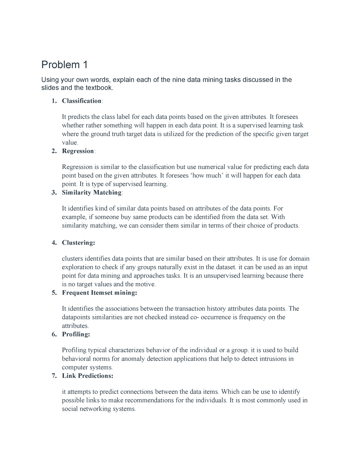 M-2 Assignment- Data Mining Tasks - Problem 1 Using your own words ...