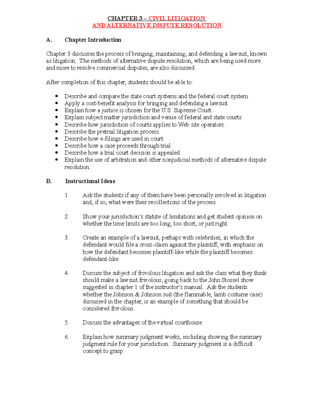 Ch03 Civil Litigation and Alternative Dispute Resolution - CHAPTER 3 ...