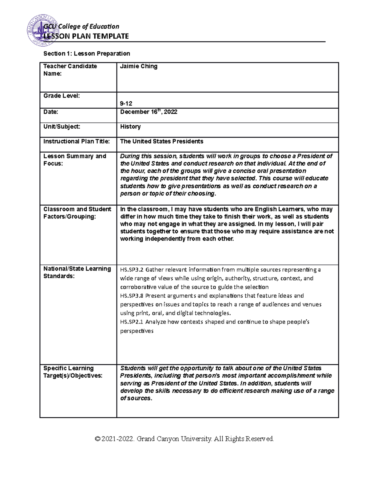 Sec-355 Lesson Plan 1 - LESSON PLAN TEMPLATE Section 1: Lesson ...