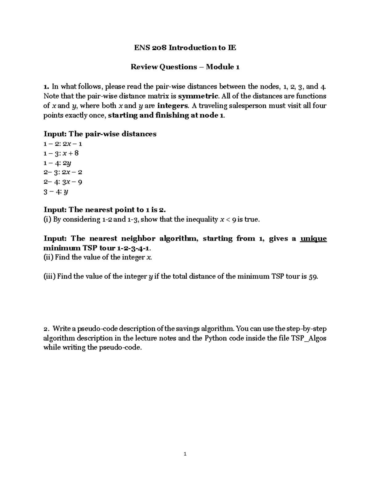 ENS208 Module 1 Review Questions ENS 208 Introduction to IE Review