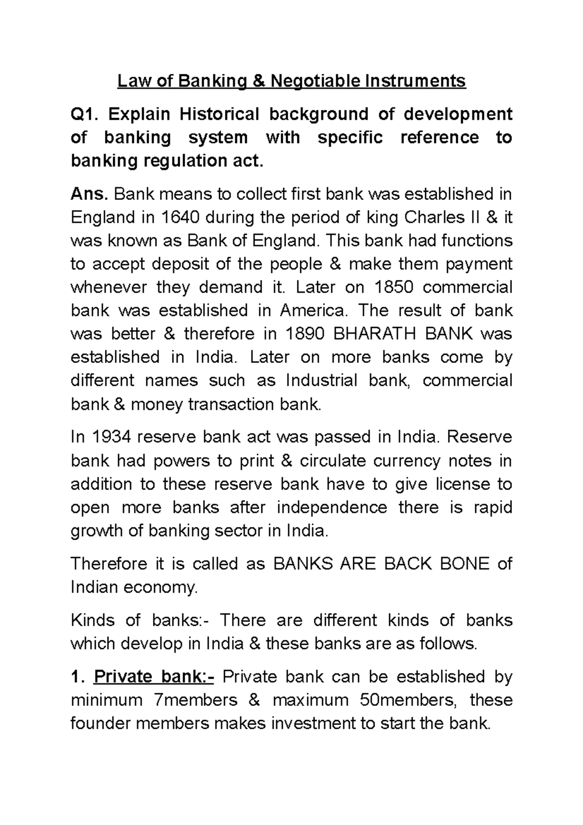 Law Of Banking Explain Historical Background Of Development Of