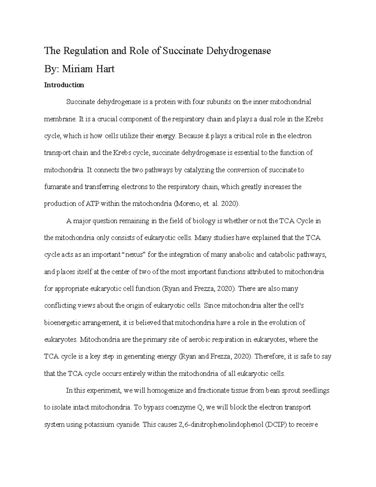 Lab Report 1 Mitochondrial and Cytosolic fractions The Regulation
