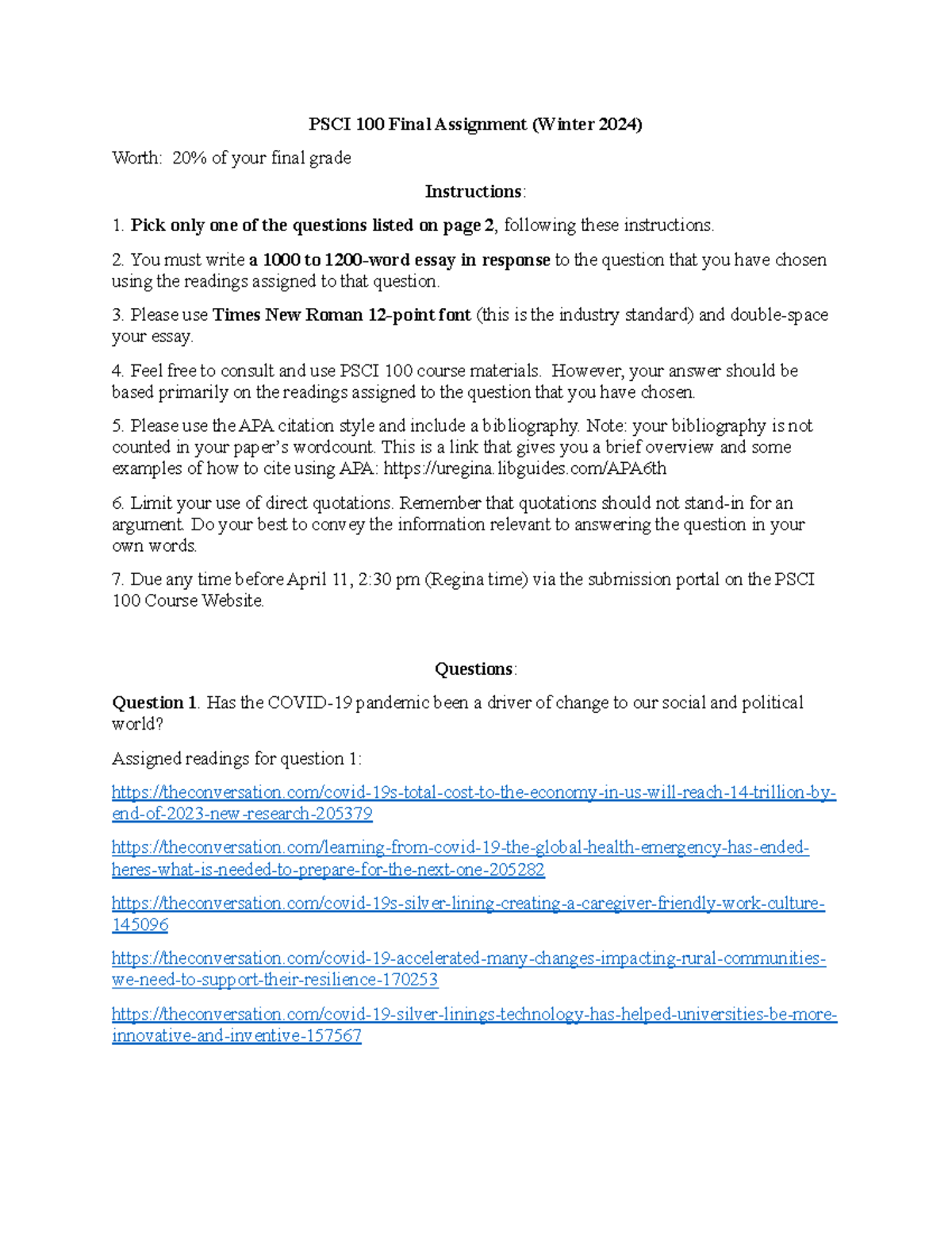 PSCI 100 Final Assignment 2024 Winter - PSCI 100 Final Assignment ...