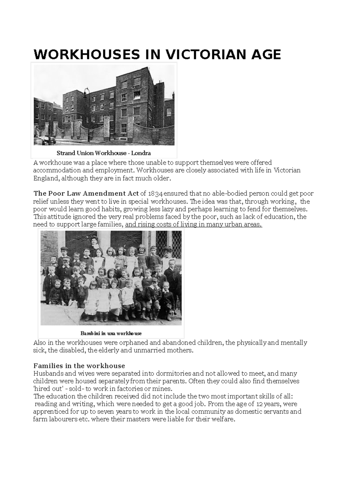 Workhouses IN Victorian AGE WORKHOUSES IN VICTORIAN AGE Strand Union