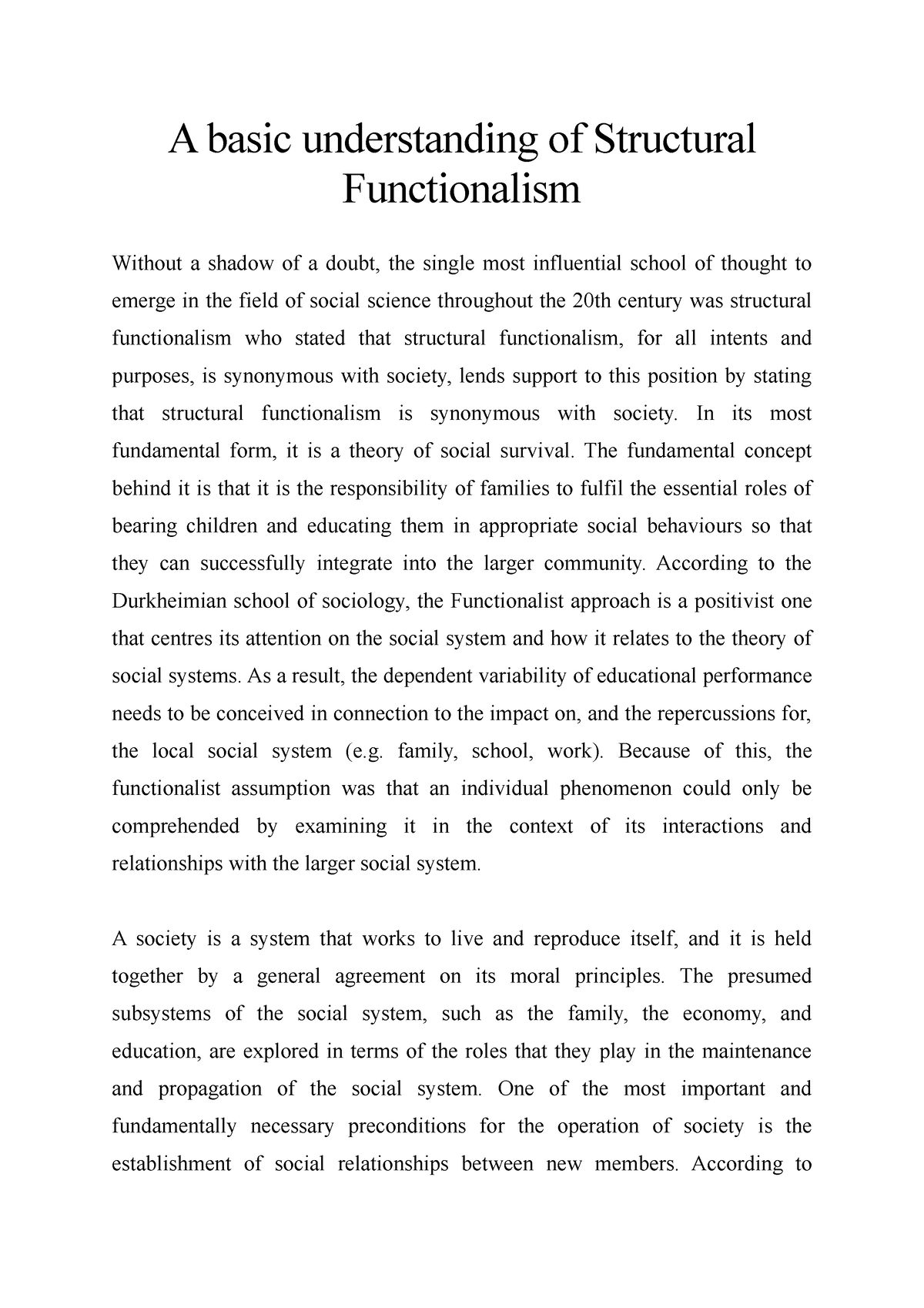 case study of structural functionalism