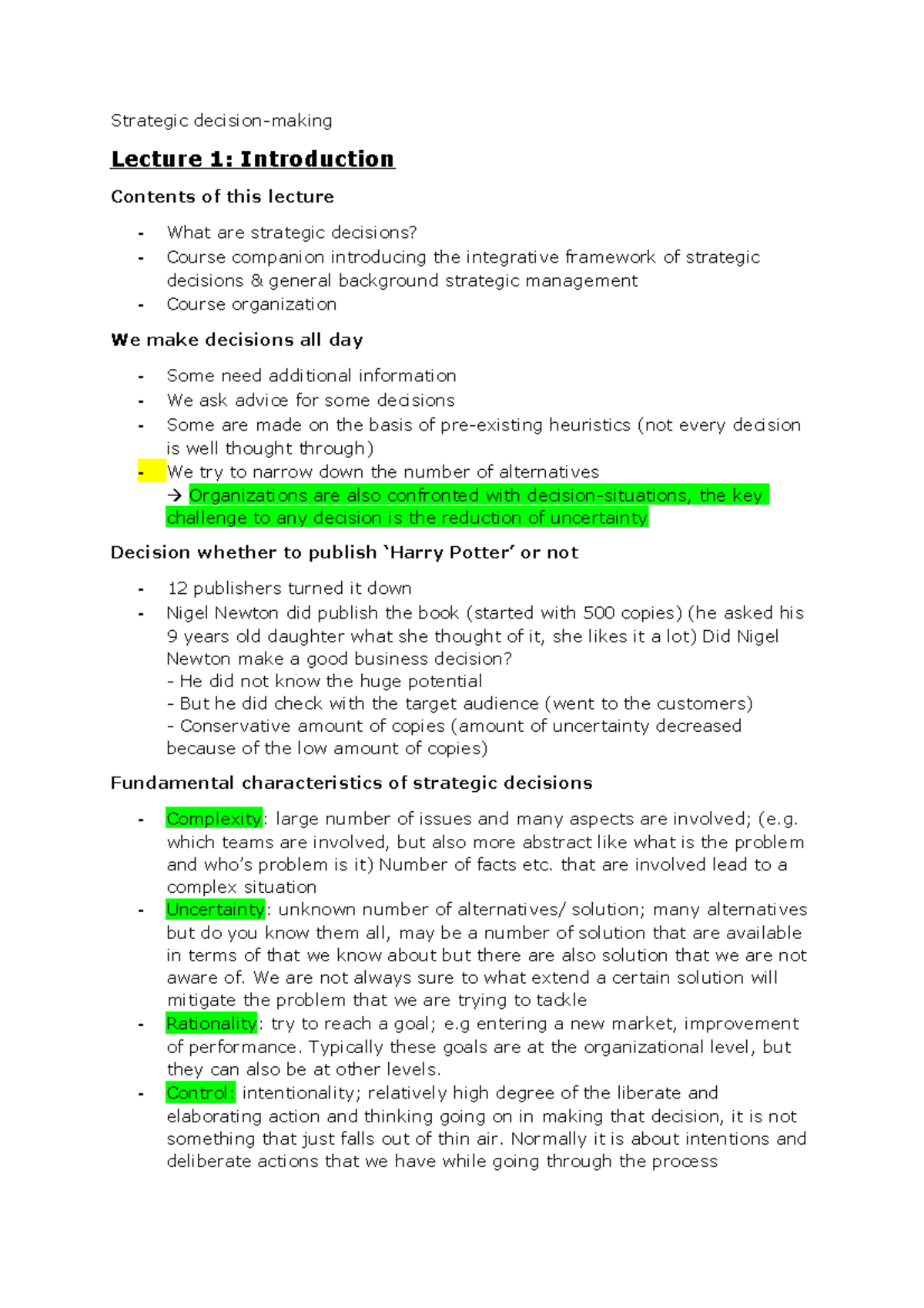 Strategic Decision Making - Strategic Decision-making Lecture 1 ...