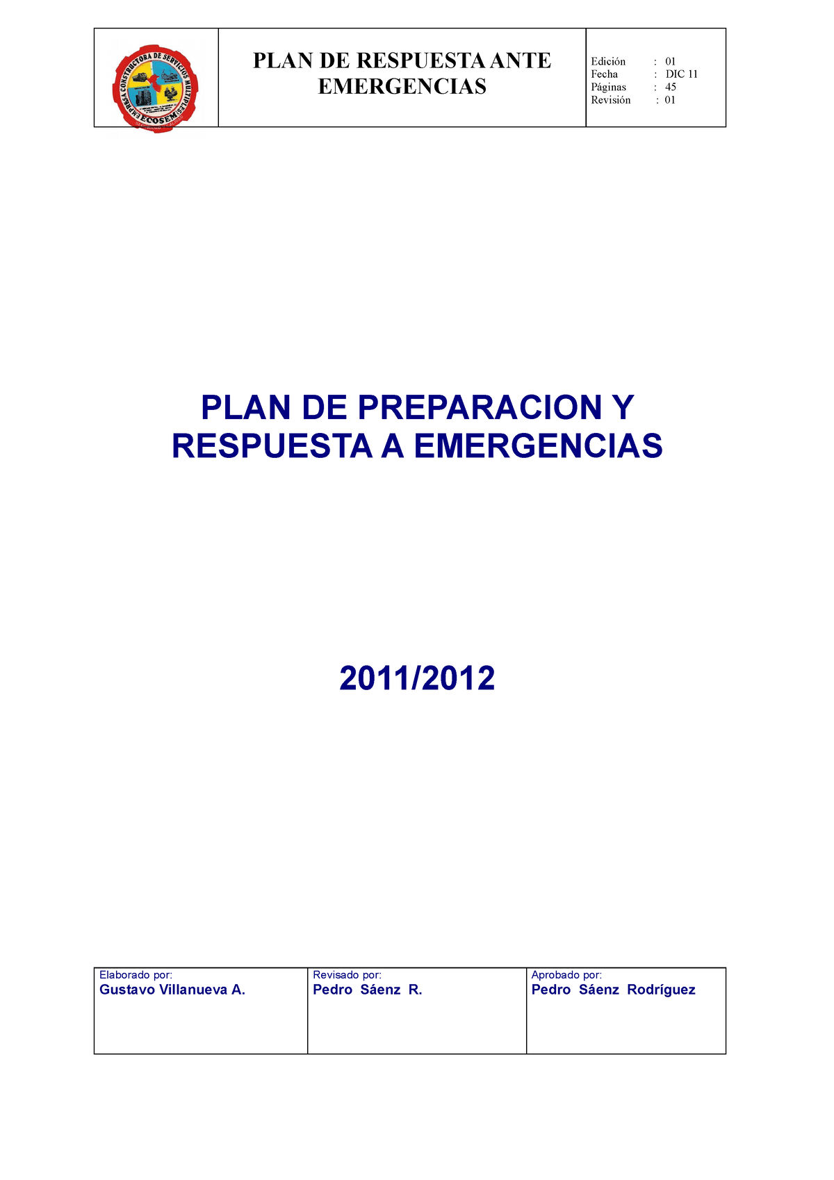 8.2 Plan De Respuesta A Emergencia - PLAN DE RESPUESTA ANTE EMERGENCIAS ...