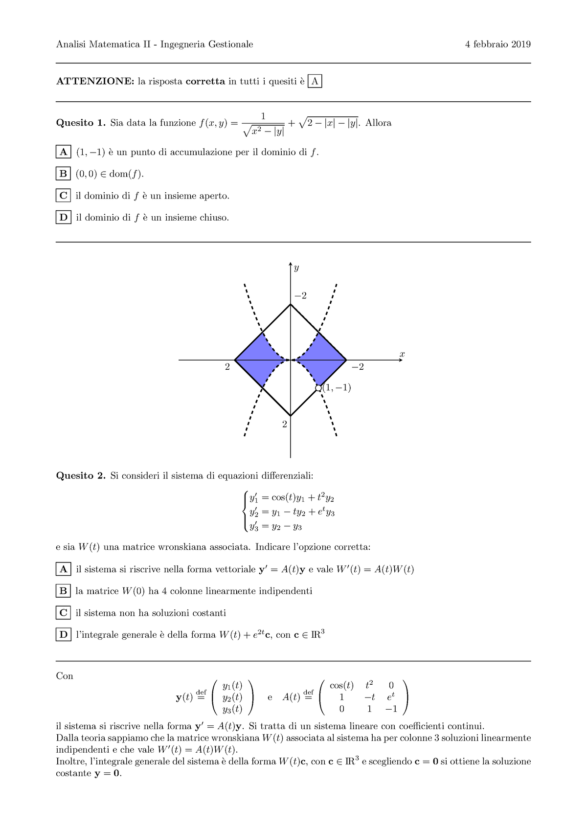 04 02 2019 Soluzione - Esame Di Analisi 2 - Analisi Matematica II ...