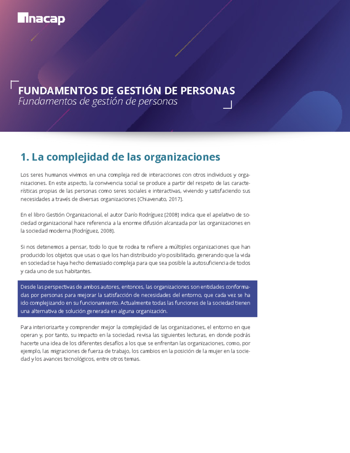 Gestion de personas Inacap - 1. La complejidad de las organizaciones ...