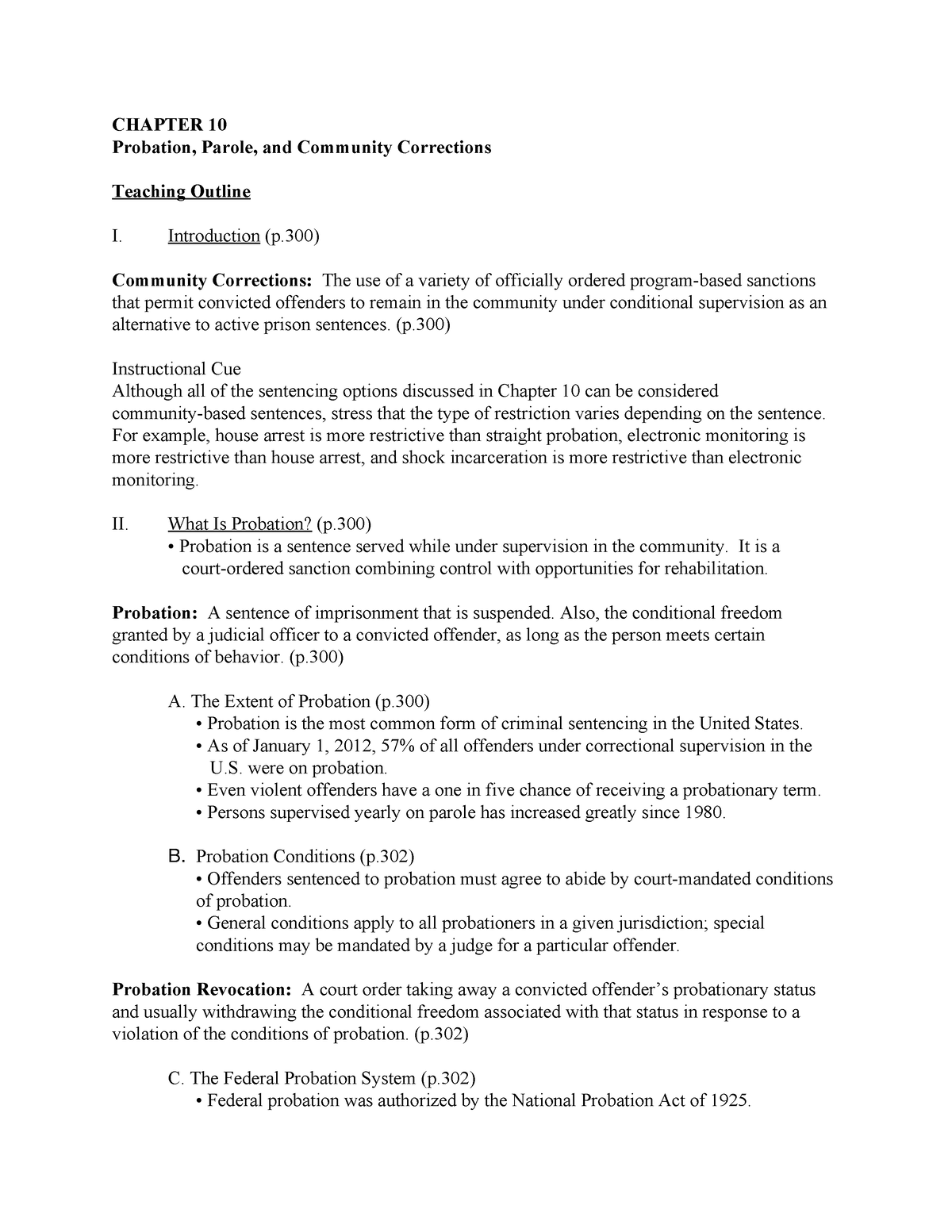 Criminaljusticechapter 10outline - CHAPTER 10 Probation, Parole, And ...