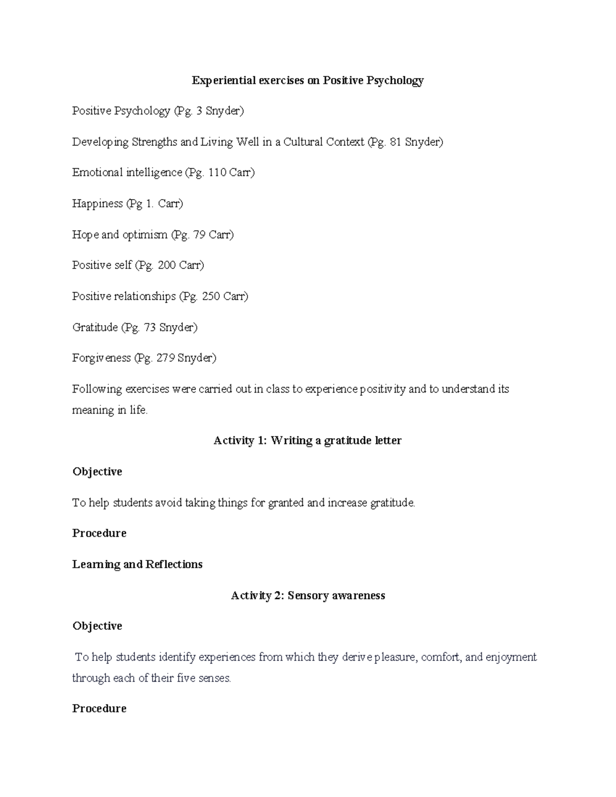 Practicum layout experiential exercises Experiential exercises on