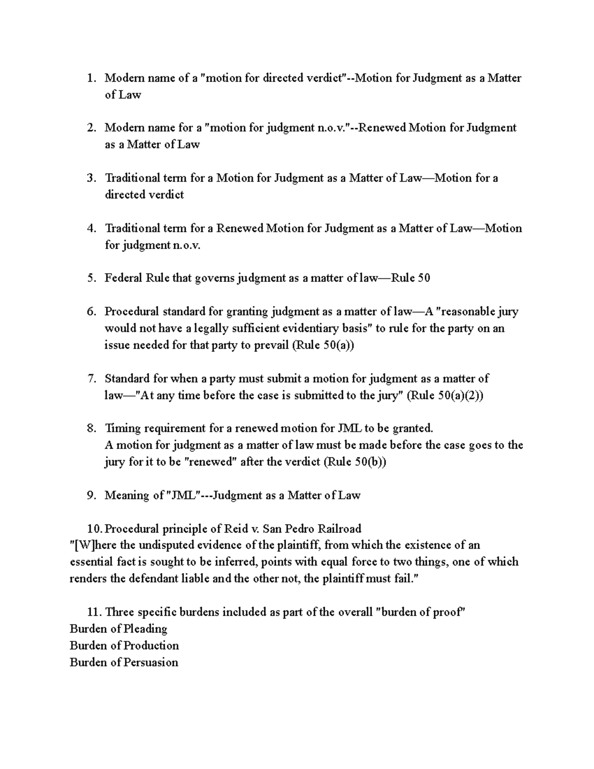 Civ Pro II important terms Modern name of a "motion for directed