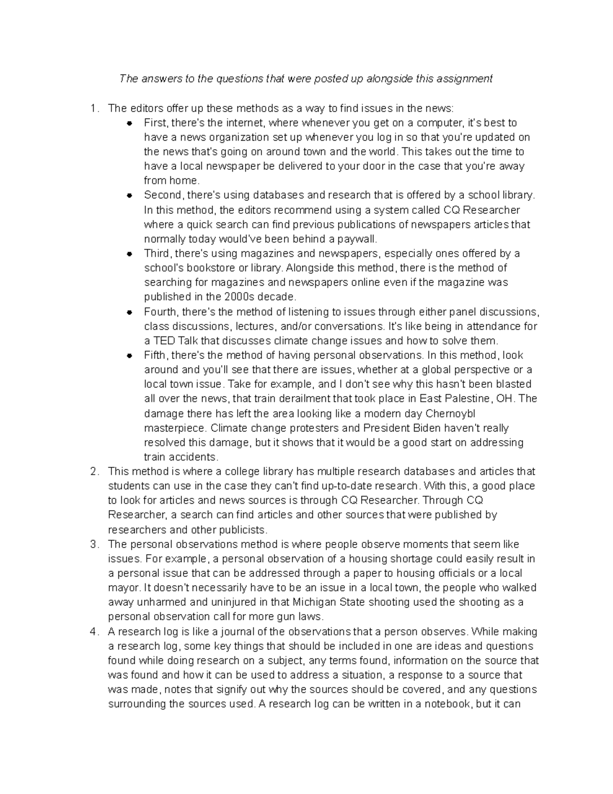 Researched Based Arguments - The answers to the questions that were ...