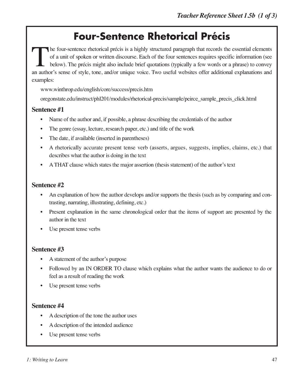 Teacher Reference Sheet 1 5b Rhetorical Précis Studocu