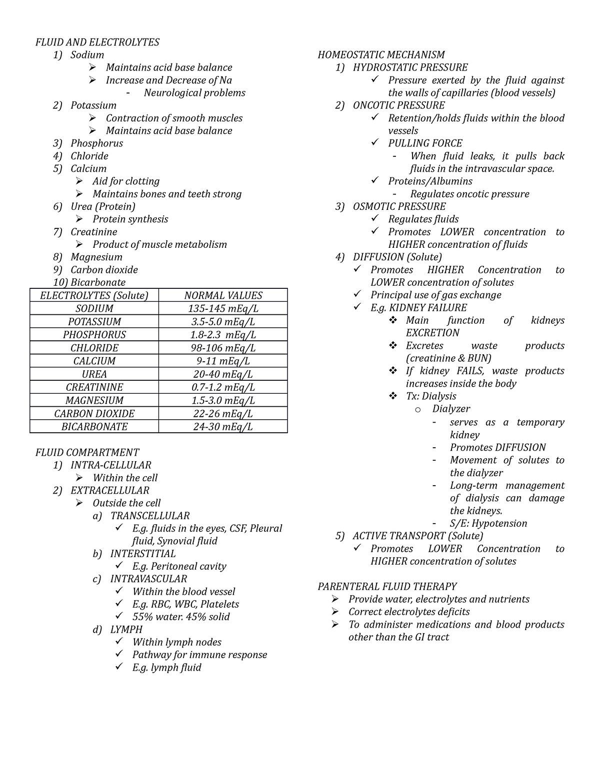 Fluid-AND- Electrolytes - FLUID AND ELECTROLYTES 1) Sodium Maintains ...