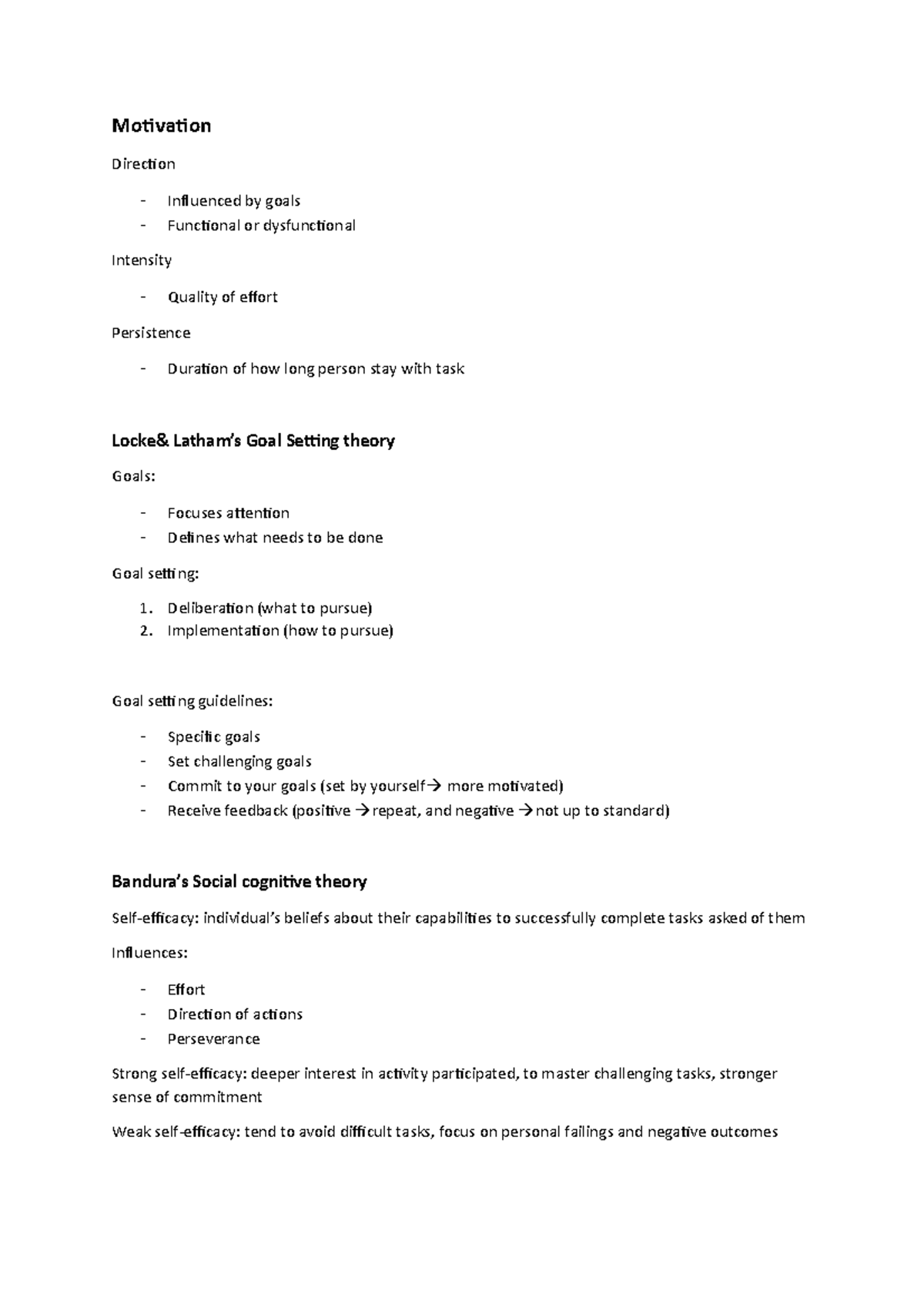 Week 2 Module summary notes - Motivation Direction - Influenced by ...