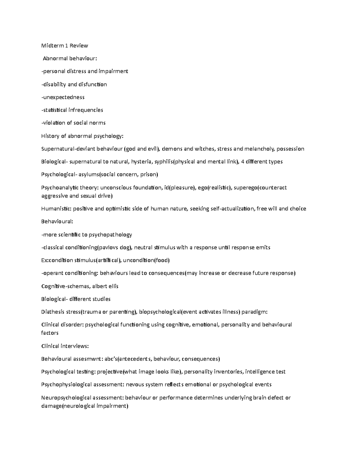 Abnormal psychology midterm 1 review - Midterm 1 Review Abnormal ...