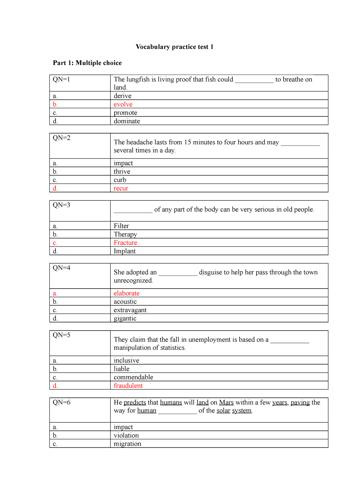 TRS501 Vocabulary Practice Test 1 - TRS601 - FPT - Studocu