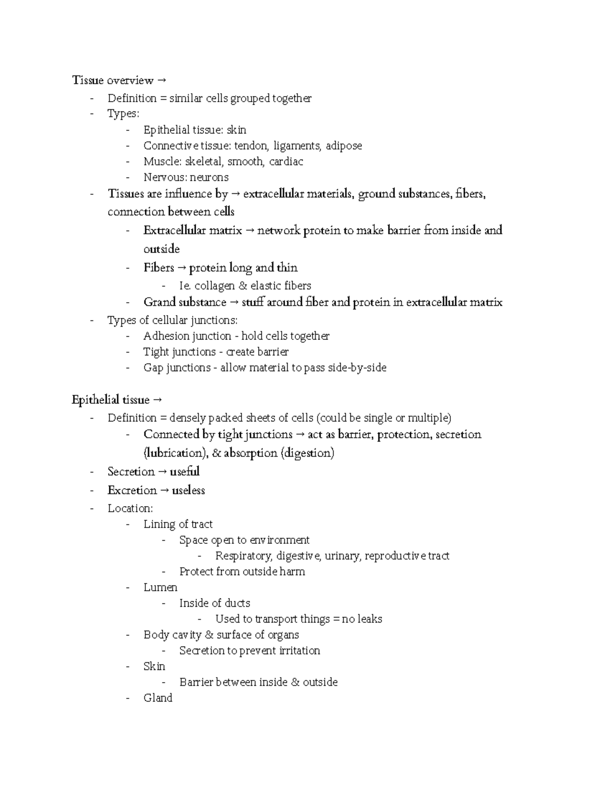 Lecture 1 Tissues Pt.1 - Professor Nunes - Tissue overview → Definition ...