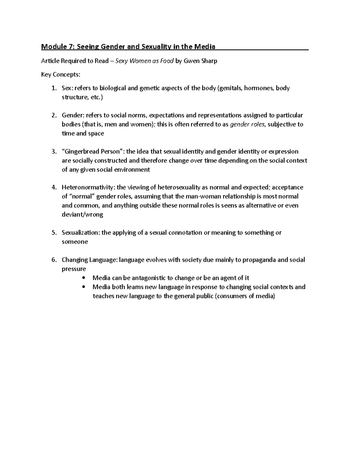 SOST 110 Module 7 - Seeing Gender and Sexuality in the Media - Module 7 ...