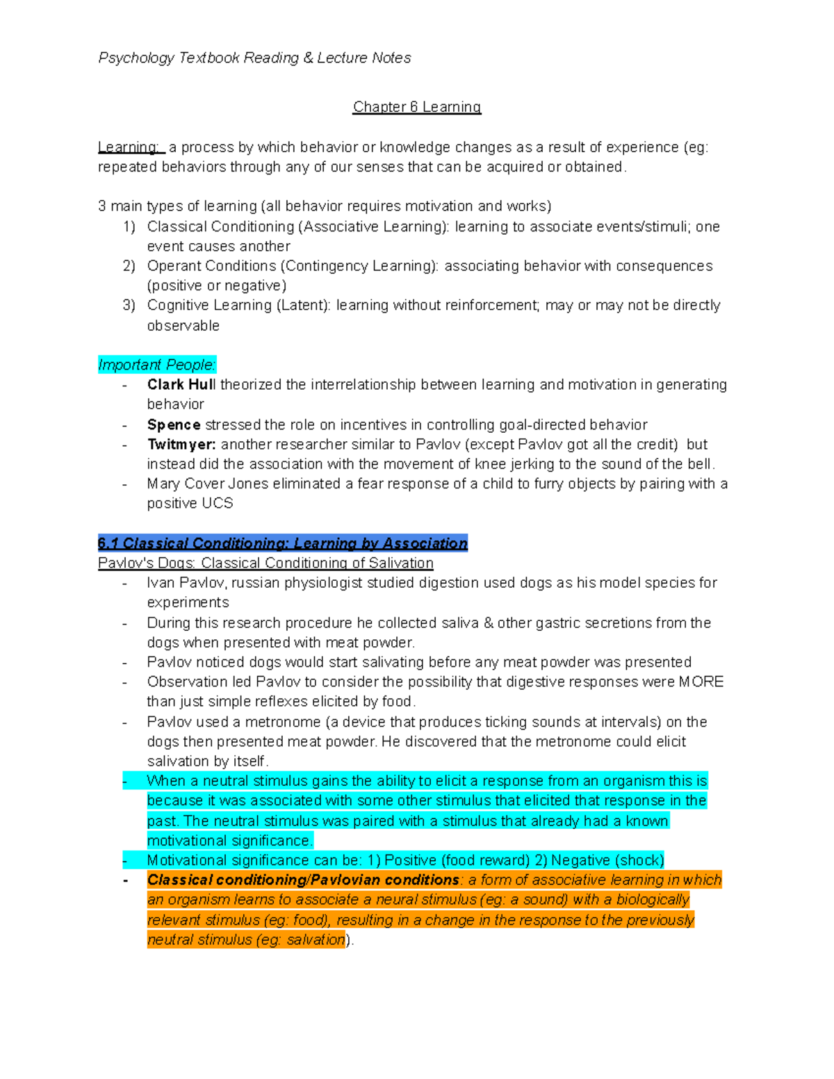 Chapter 6 Learning Notes Chapter 6 Learning Learning A Process By