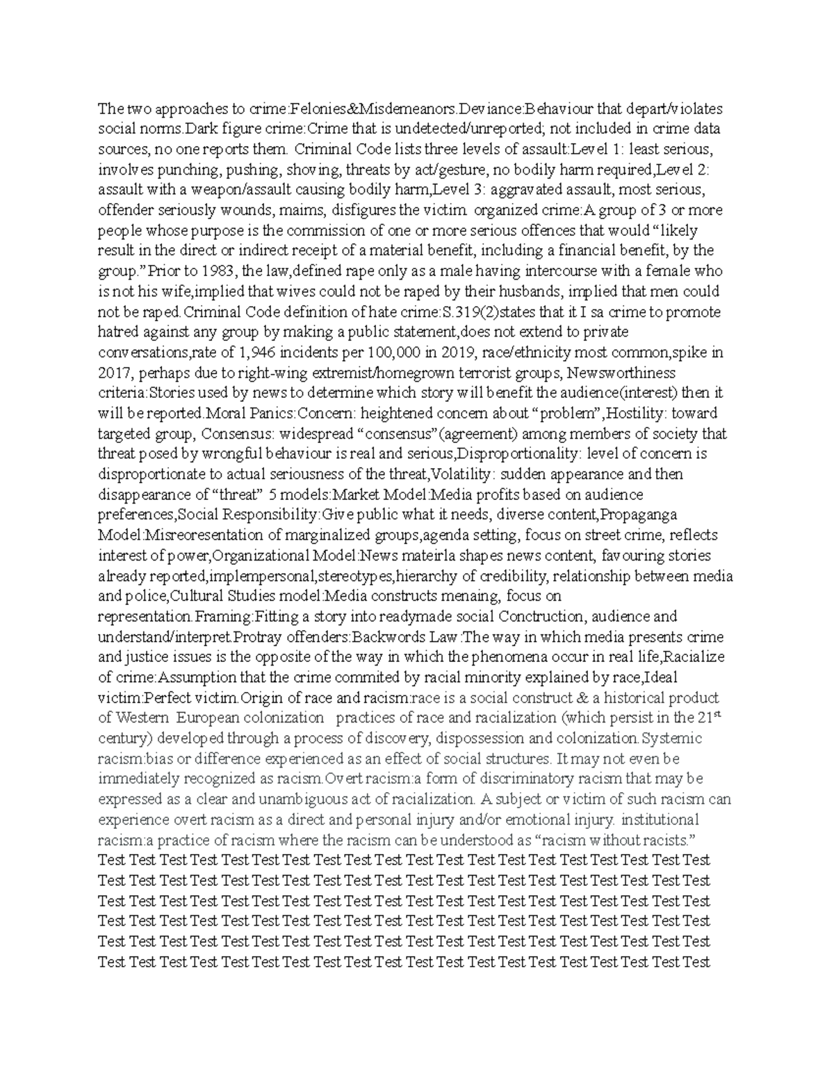 Sheet for exam - Exam prep - The two approaches to crime:Felonies ...