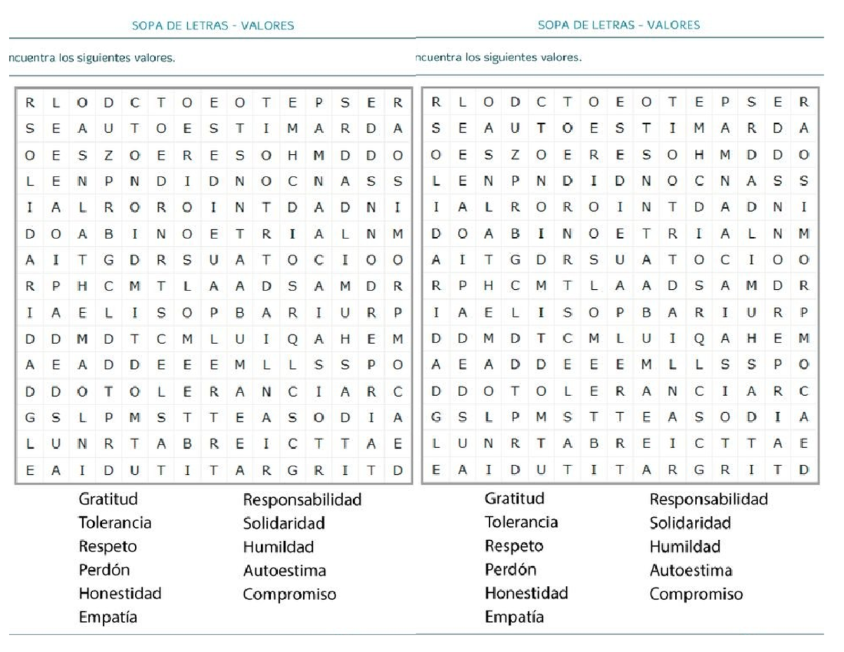 Una Sopa De Letras De Valores