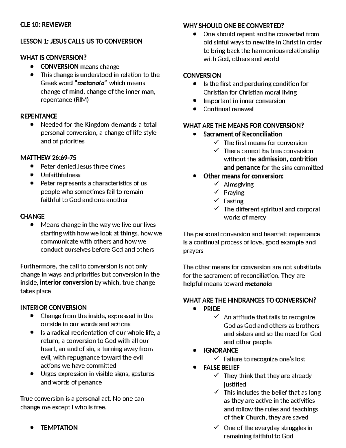 Cle1-converted - Lecture notes 4th Quarter - Christian Discipleship in ...