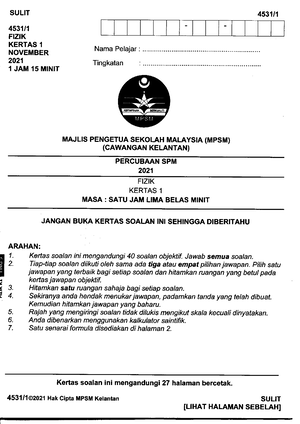 Peperiksaan Percubaan Kertas Trial Fizik Kelantan K1 2021 Physical Chemistry Studocu