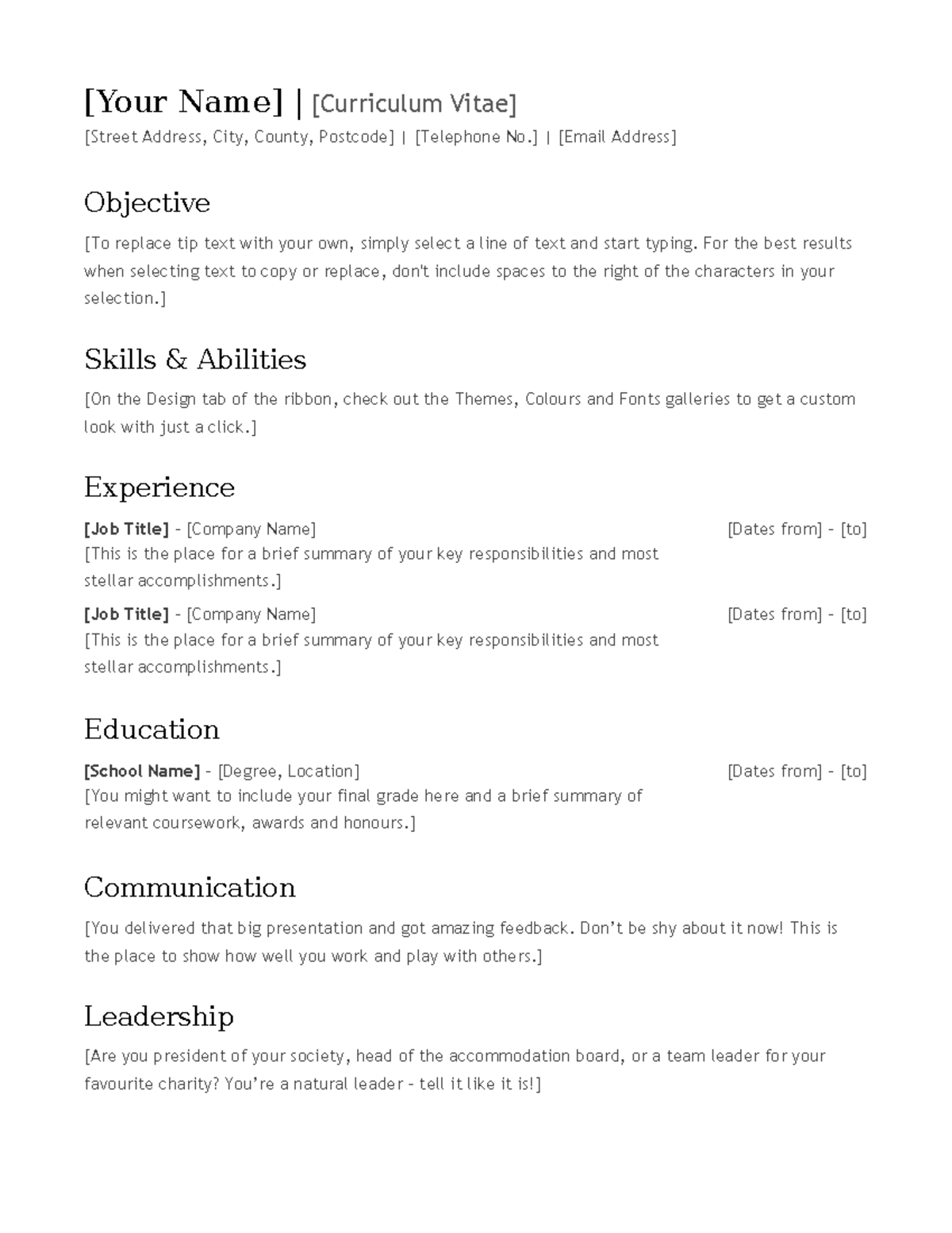 Tf00002021 - Free Word Template - [Your Name] | [Curriculum Vitae ...