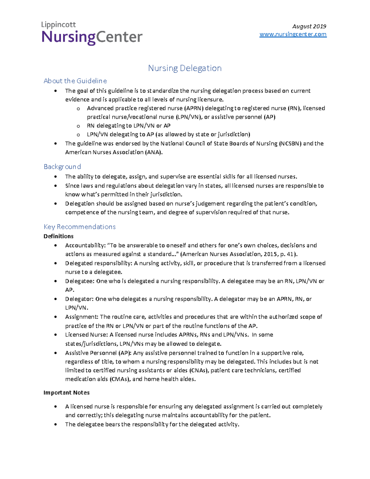 delegation nursing journal article