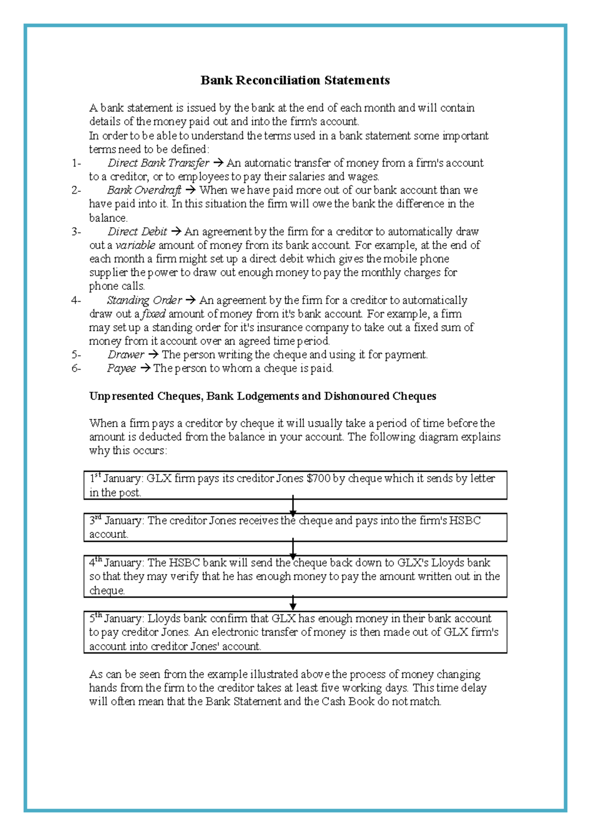 BRS Notes - Bank Reconciliation Statements A bank statement is issued ...