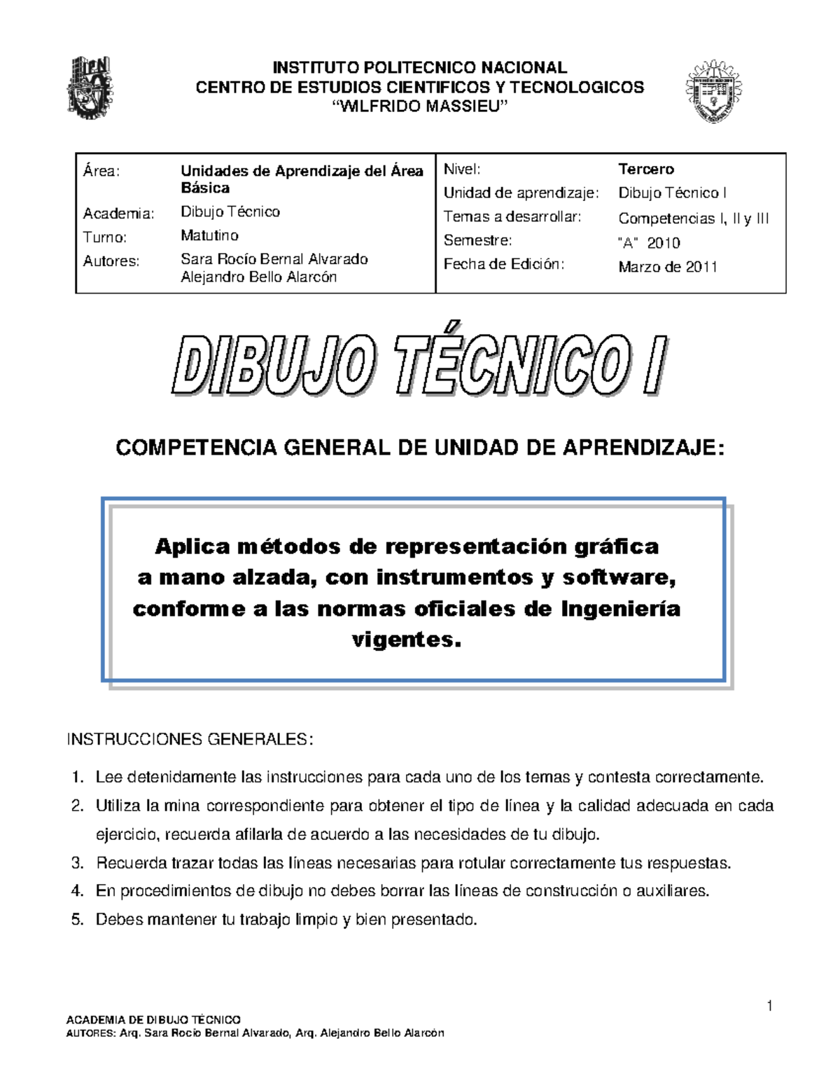 Dibujo Técnico I - Unidad de Aprendizaje - 1 ACADEMIA DE DIBUJO TÉCNICO ...