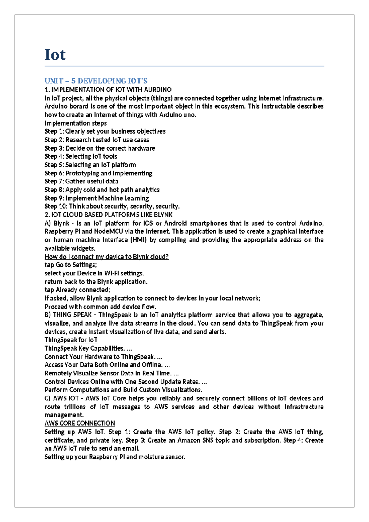 Iot & Python - Iot UNIT – 5 DEVELOPING IOT’S 1. IMPLEMENTATION OF IOT ...
