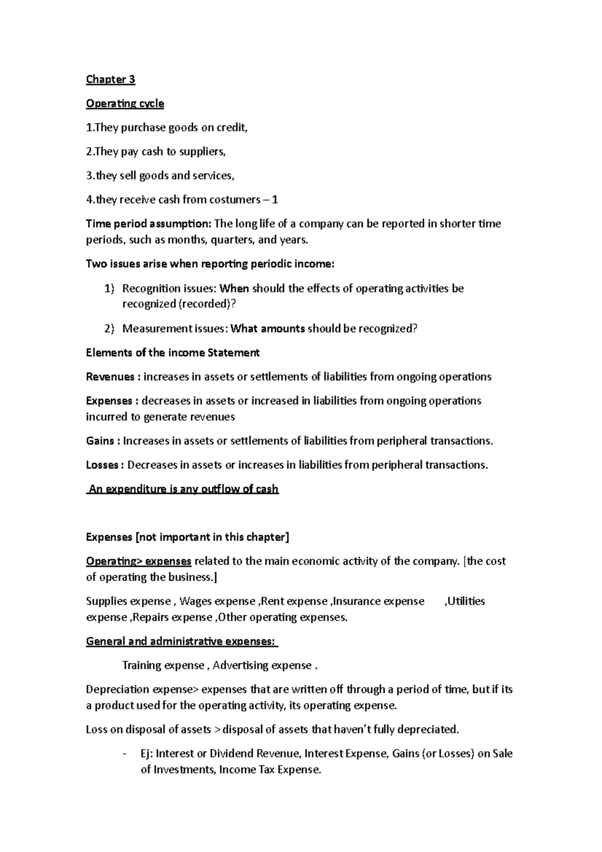 Chapter 3 - class notes - Chapter 3 Operating cycle 1 purchase goods on ...