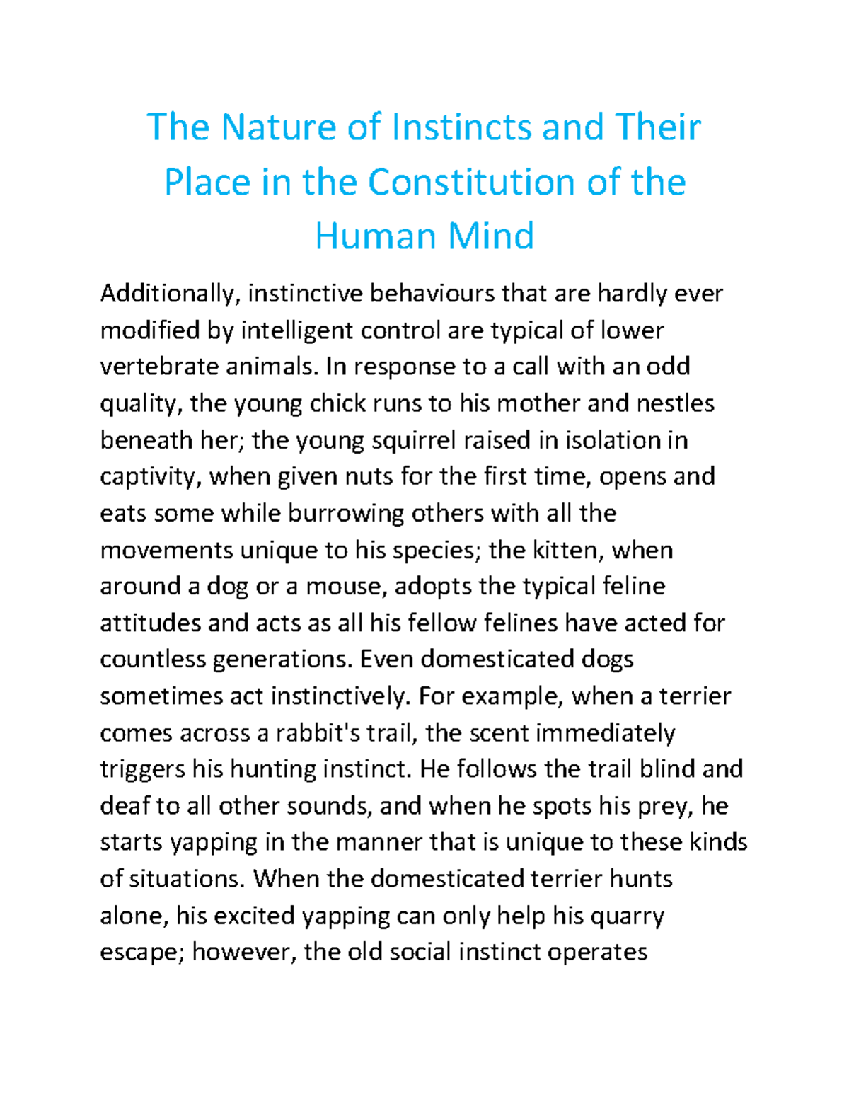 The Nature of Instincts and Their Place in the Constitution of the